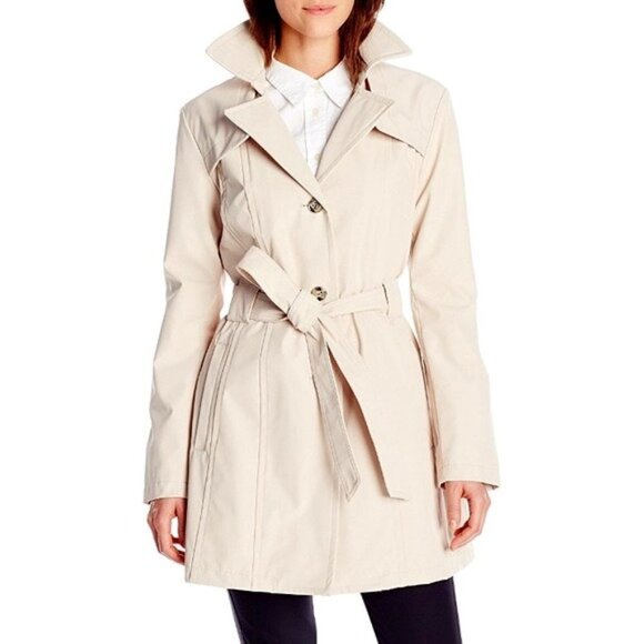 H&M Mama Trench Coat Maternity Single Breast Tie Sash Khaki Tan Size Medium - Picture 1 of 7